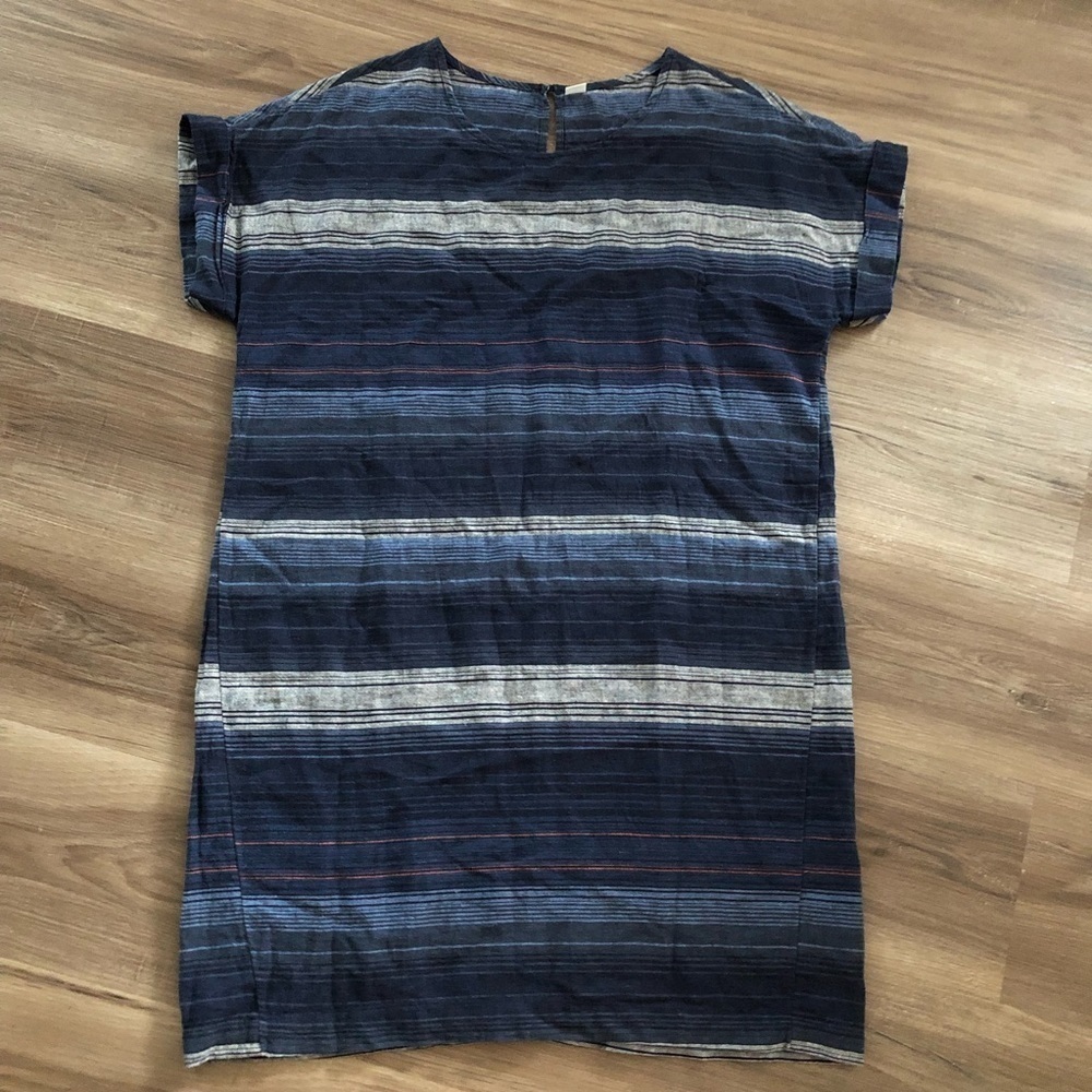 Old Navy Blue Linen Blend Stripe Shift Dress Women Large